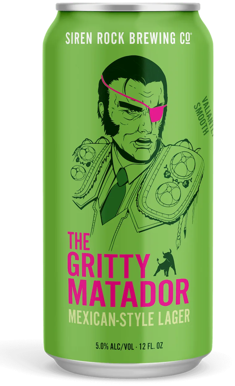 gritty matador mexican lager, label and can design