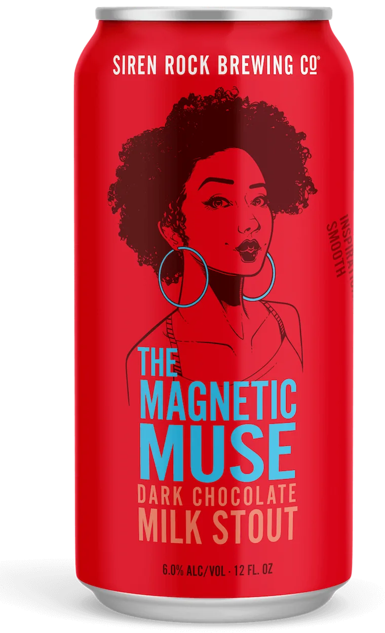 magnetic muse chocolate milk stout, label and can design